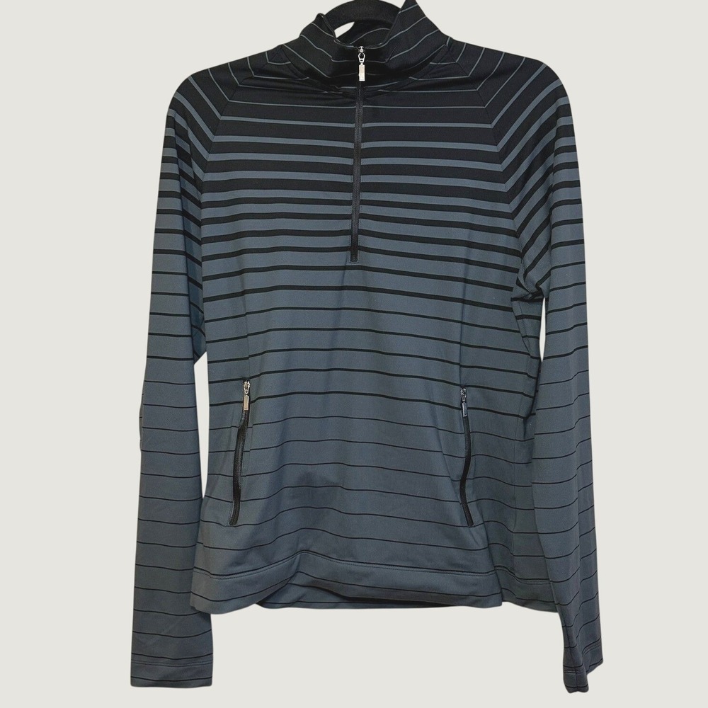 Nike Golf Fit Dry Half Zip Pullover Womens M Gray Black Stripe 331972-010 Sporty